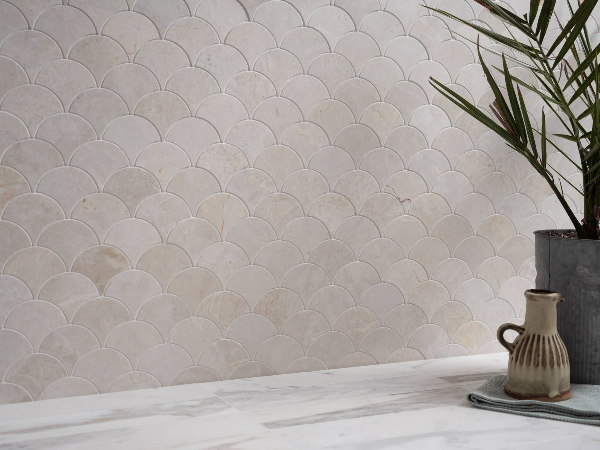 White Emperador Marble Scallop Mosaic