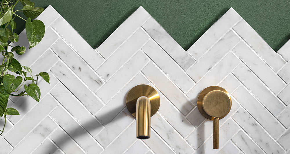 White Marble Herringbone Mosaic Tiles