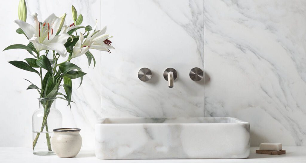 White Marble Calacatta Tile Bathroom