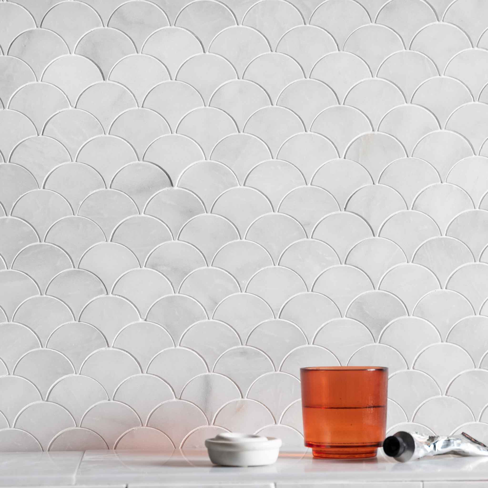 Calacatta Pearl Scallop Mosaic Tiles