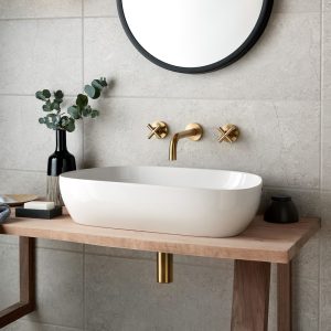 Wall Mounted Basin Mixer 200mm Spout - Gold interier