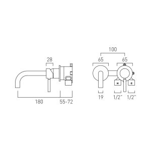 Wall Mounted Slimline Basin Mixer 180mm Spout - Bronze specification