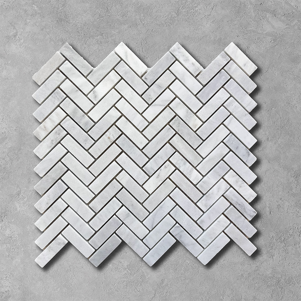Carrara White Marble Slim Herringbone Mosaic Tiles