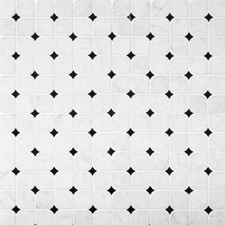 Calacatta and Nero Marble Star Octagon Mosaic