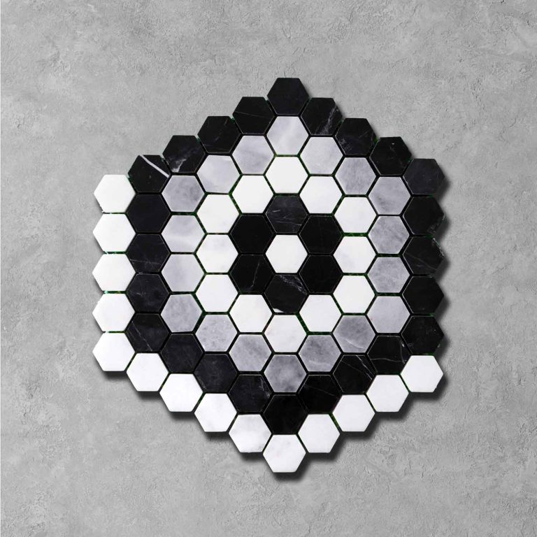 Hexa Penny Bluestone and Nero Mosaic