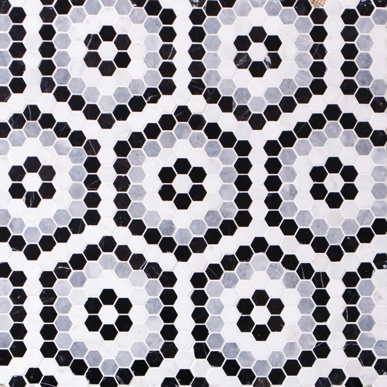 Hexa Penny Bluestone and Nero Mosaic
