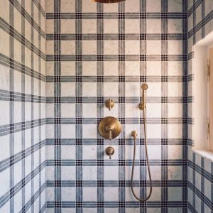 Aegean White and Bluestone Marble Plaid Mosaic