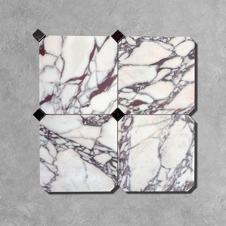 Arabescato Viola and Nero Black Octagon Midi Marble Mosaic