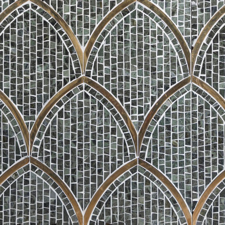 Shield Cracked Verde Brass Fan Mosaic