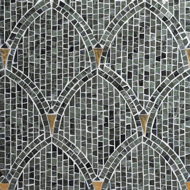 Shield Cracked Verde Green Brass Fan Mosaic