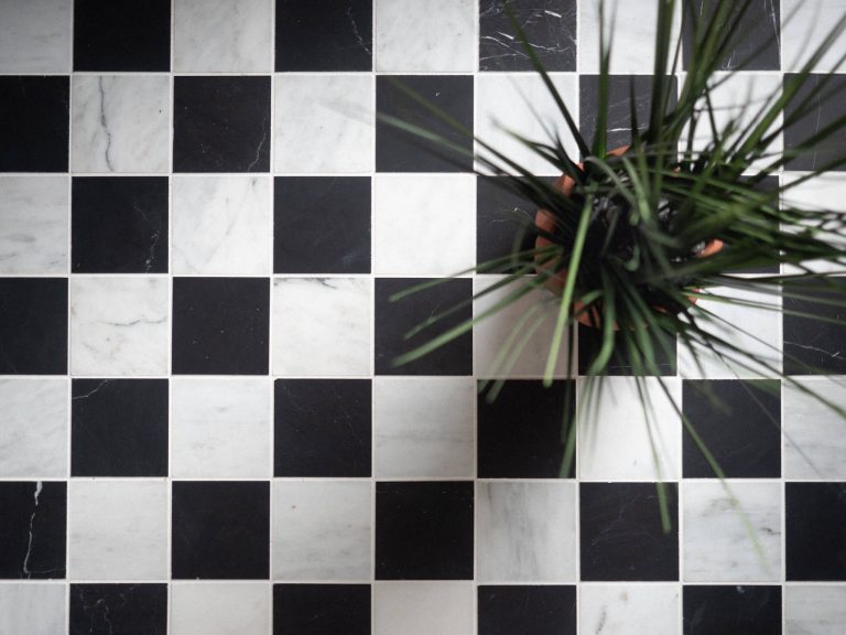 Checkerboard Honed Calacatta and Nero Marquina Marble