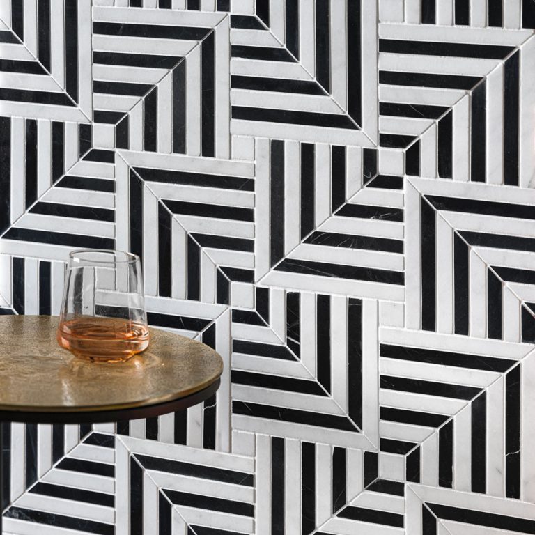 Calacatta and Nero Marble Maze Mosaic