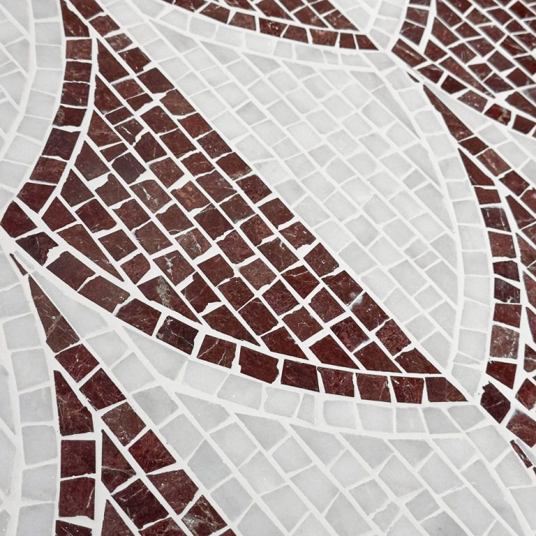 Calacatta and Claret Red Shield Fan Mosaic
