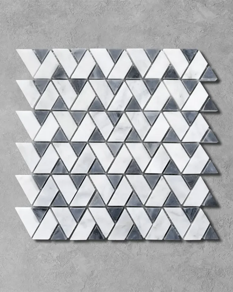 Bluestone Calacatta Geo Marble Mosaic featuring contrasting natural stone tones in a geometric pattern
