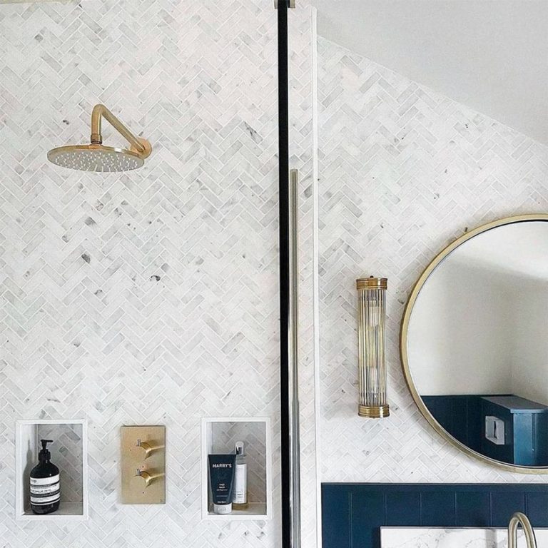 Calacatta White Marble Herringbone Mosaic
