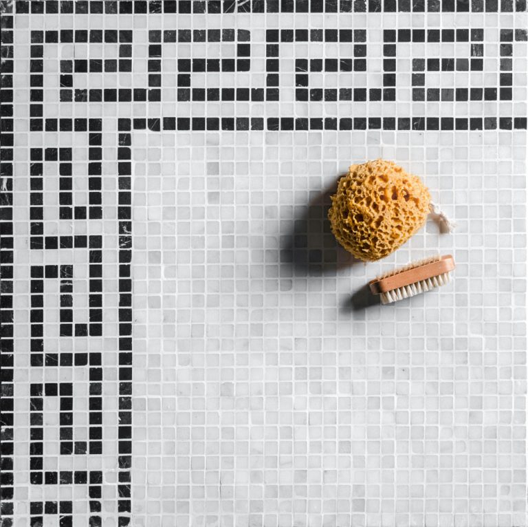 Calacatta and Nero Marble Greek Mosaic Border