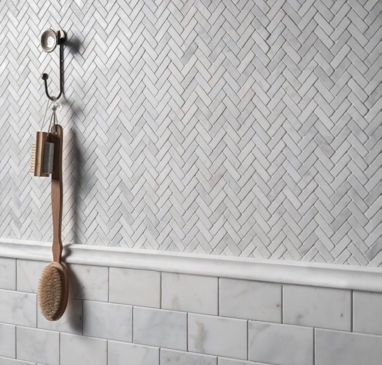 Calacatta White Marble Slim Herringbone Mosaic