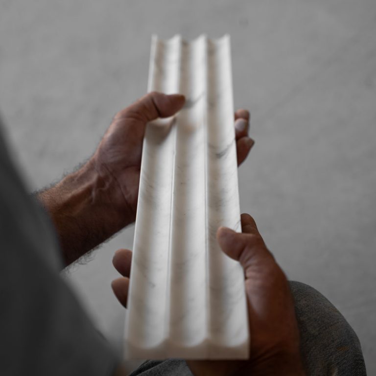 Calacatta White Inverted Flute Marble Tile
