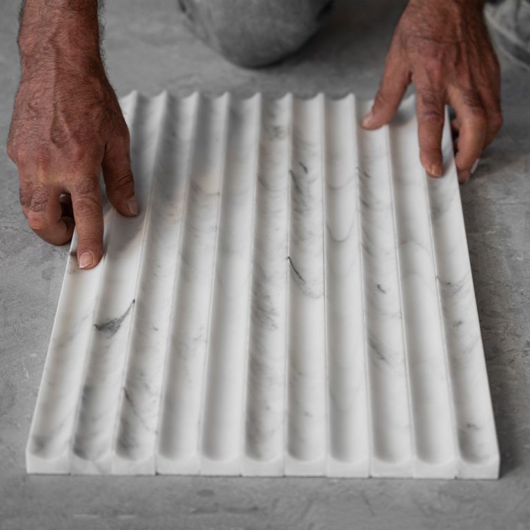 Calacatta White Inverted Flute Marble Tile