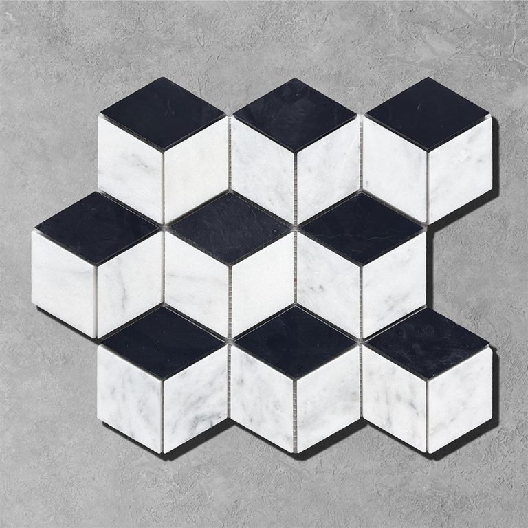 Calacatta and Nero 3D Cube Mosaic