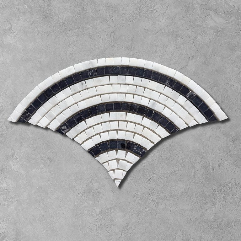 White and Black Marble Fan Scallop Mosaic