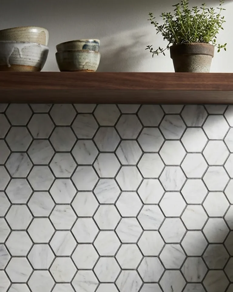 Carrara Marble Hexagon Mosaic with delicate natural grey veining