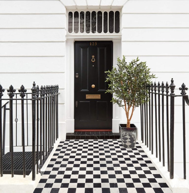 Checkerboard Honed Calacatta and Nero Marquina Marble