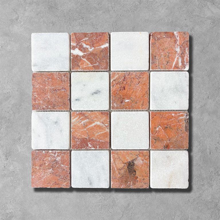 Checkerboard Rosso and White Marble Mosaic