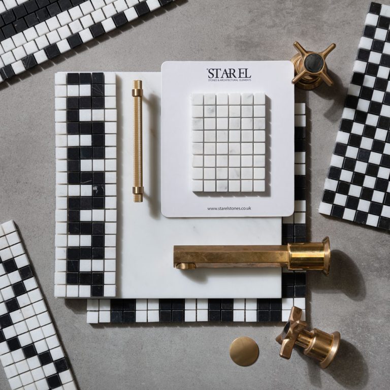 Calacatta and Nero Marble Greek Mosaic Border