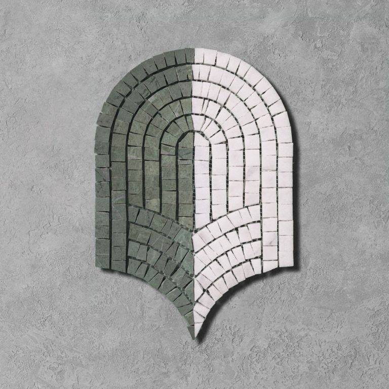 Verde Green and Calacatta Marble Half Fan Mosaic