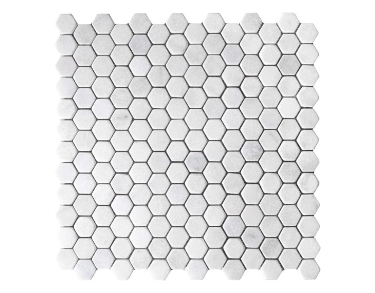 Aegean White Marble Tumbled Penny Hexagon Mosaic