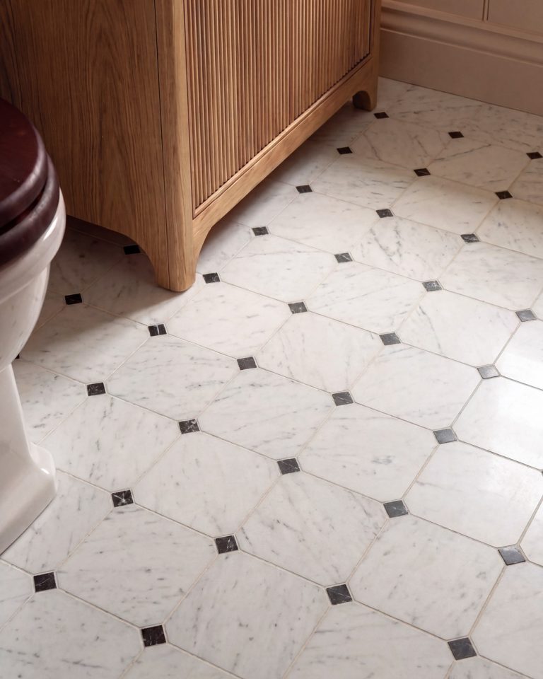 Carrara and Nero Black Octagon Midi Marble Mosaic