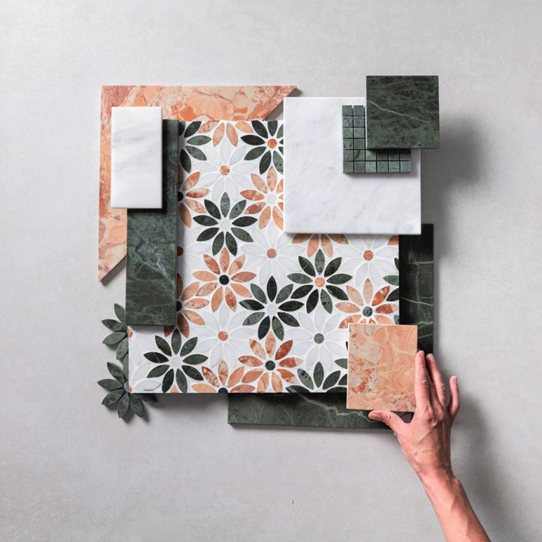 Verde and Peach Marble Mix Flower Mosaic