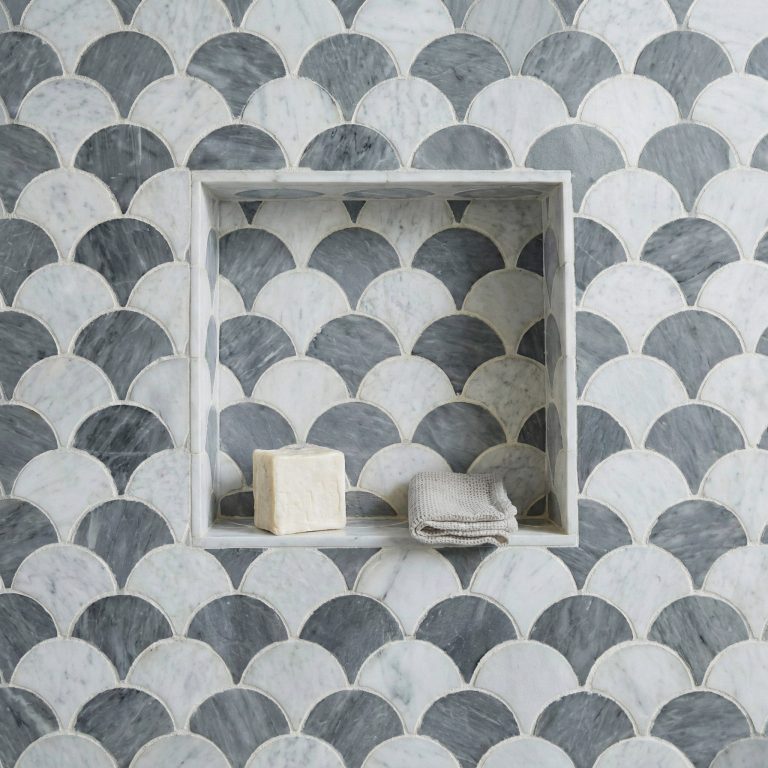 White and Grey Mixed Scallop Mosaic