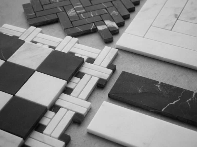 Checkerboard Honed Calacatta and Nero Marquina Marble