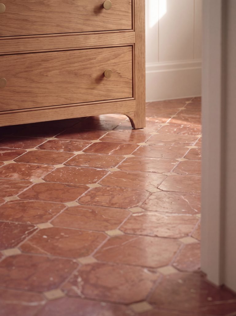 Pink Travertine and Ivory Limestone Midi Octagon Marble Mosaic