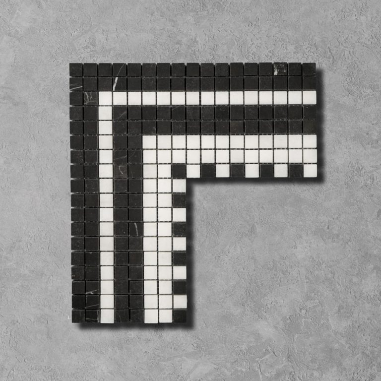 Calacatta and Nero Marble Corner Border Mosaic