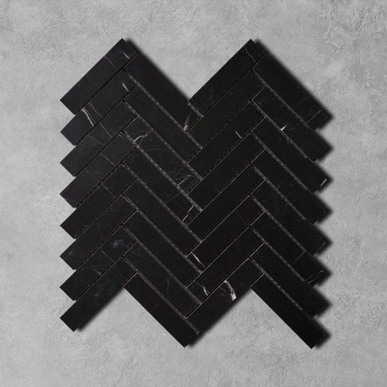 Nero Black Marble Herringbone Mosaic
