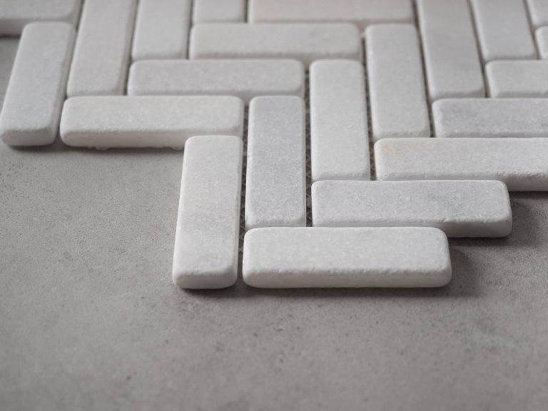 Aegean White Marble Tumbled Herringbone Mosaic