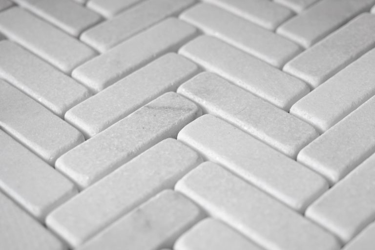 Aegean White Marble Tumbled Herringbone Mosaic