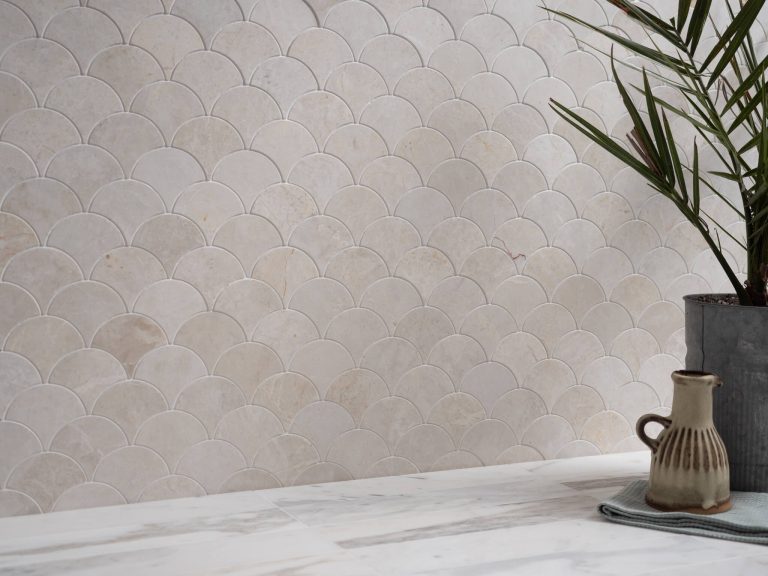 White Emperador Marble Scallop Shell Mosaic