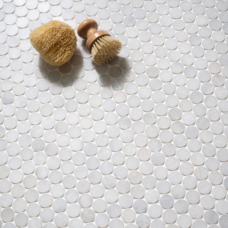 Aegean White Marble Penny Round Mosaic