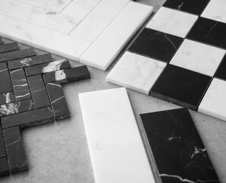 Checkerboard Honed Calacatta and Nero Marquina Marble