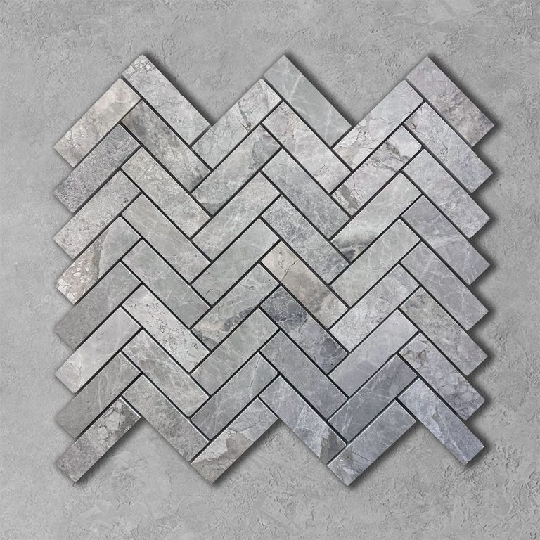 Pietra Grey Celeste Marble Herringbone Mosaic
