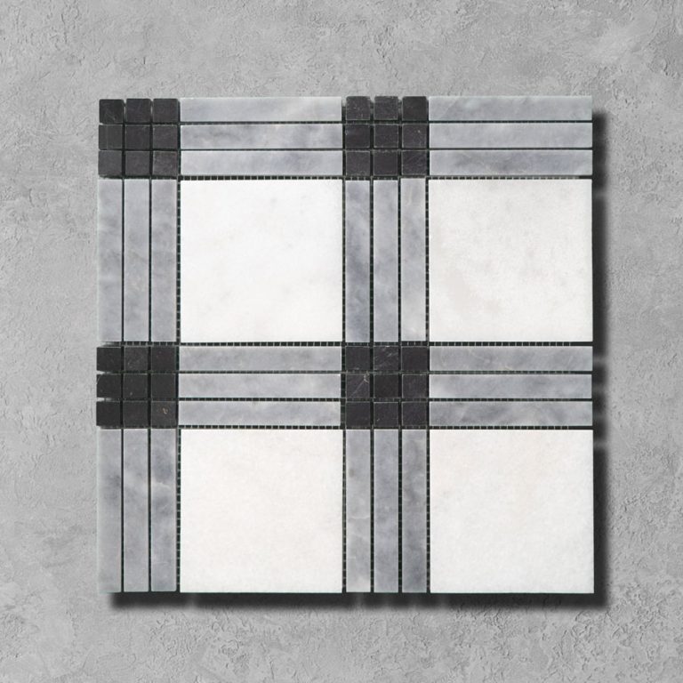Aegean White and Bluestone Marble Plaid Mosaic