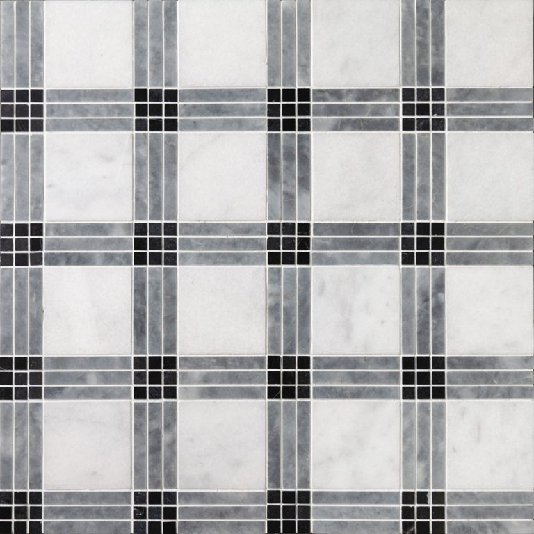 Aegean White and Bluestone Marble Plaid Mosaic