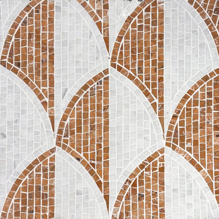 Calacatta and Rosso Shield Fan Mosaic