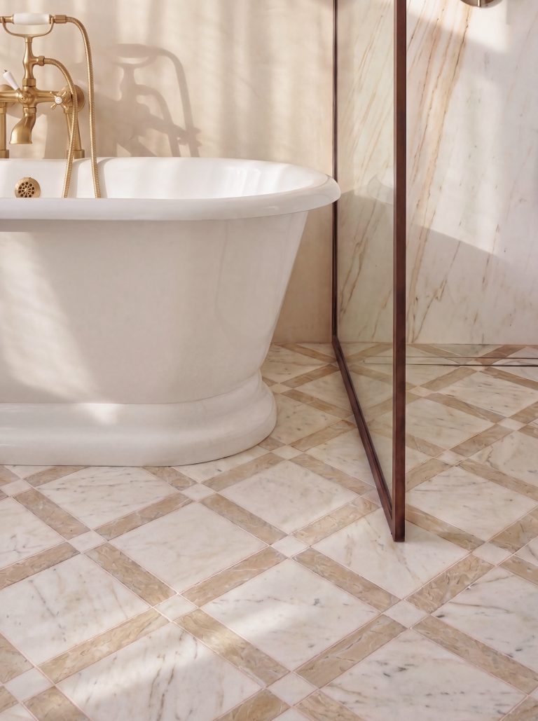 Limestone and Calacatta Marble Savoy Frame Mosaic