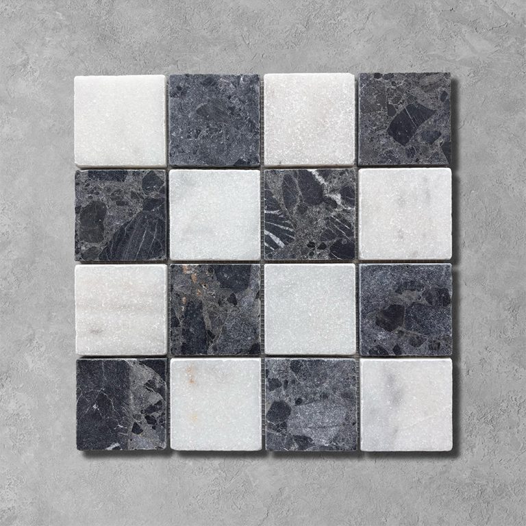 Tumbled Checkerboard Black Emperador and White Marble