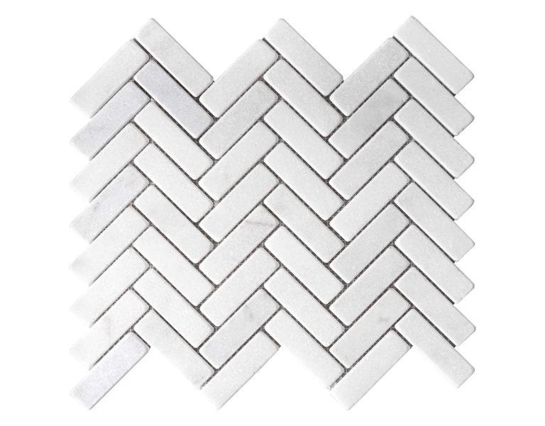 Aegean White Marble Tumbled Herringbone Mosaic